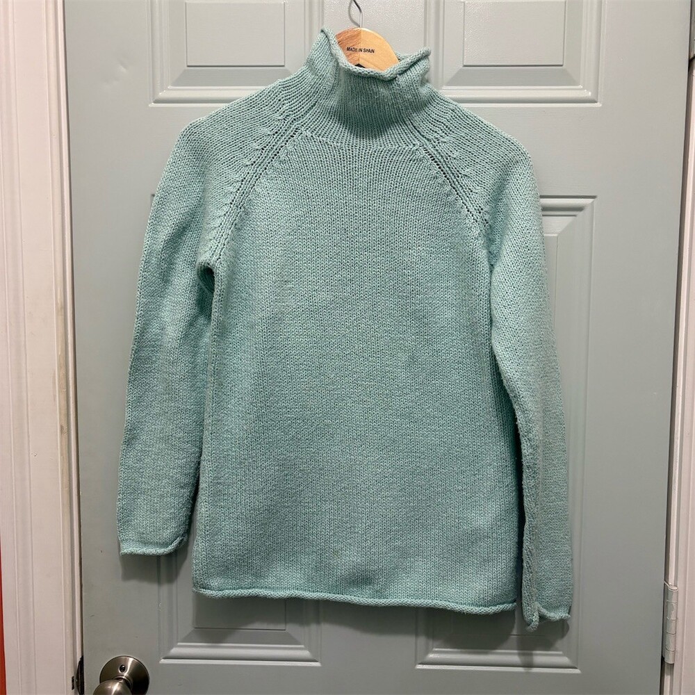 L.L.Bean Sweater Womens Size M Mint Green Chunky Knit Turtleneck Pullover